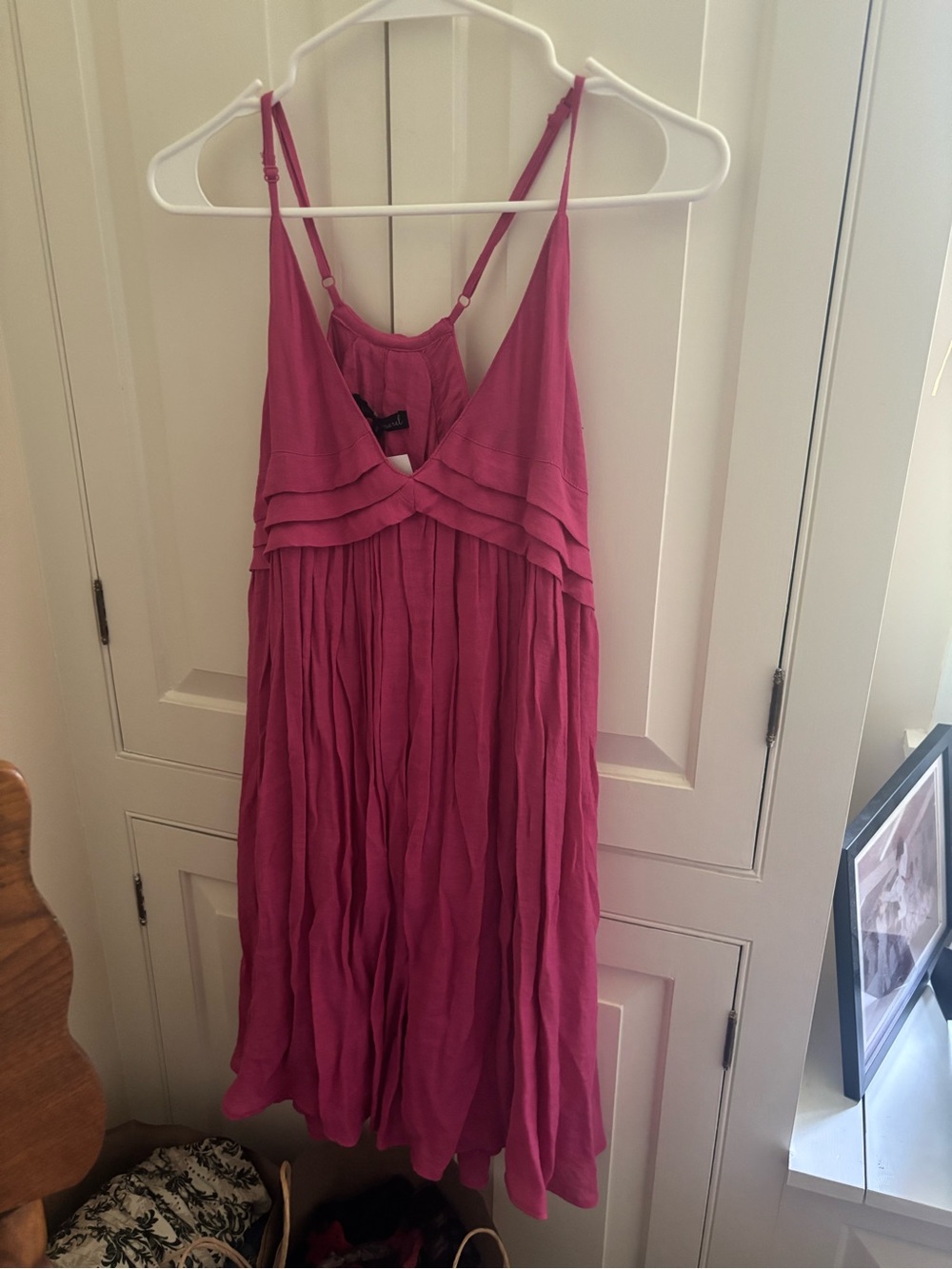 Oasis Fuchsia Pleated Midi Dress with V-Neck